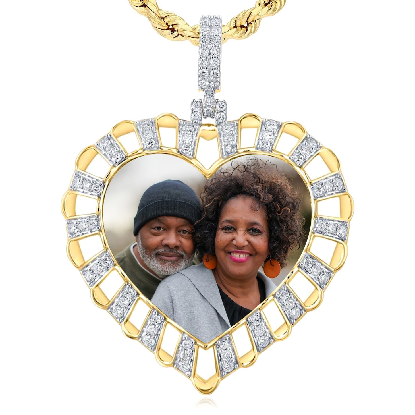 0.87CTW Real Diamond Real 10K Gold Customizable Heart Memory Pendant 1.8"