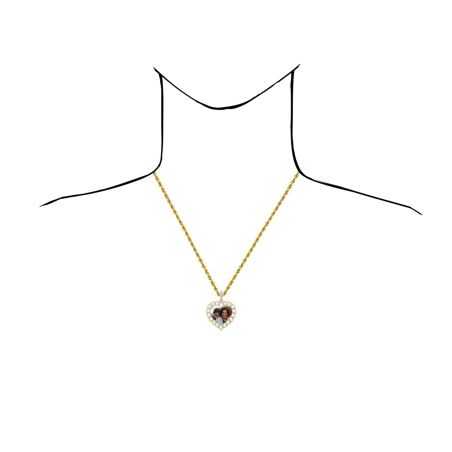 0.87CTW Real Diamond Real 10K Gold Customizable Heart Memory Pendant 1.8"