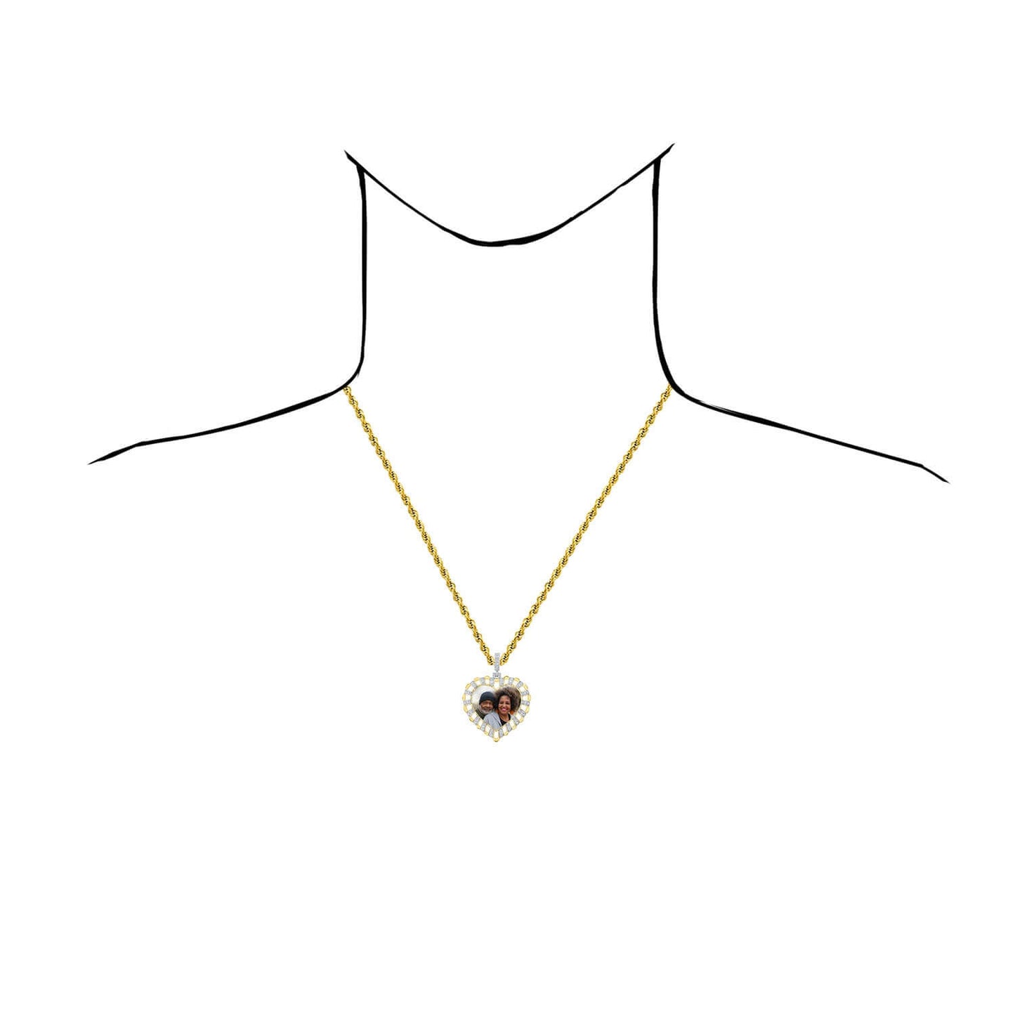 0.87CTW Natural Diamond Real 10K Gold Customizable Heart Memory Pendant 1.8"