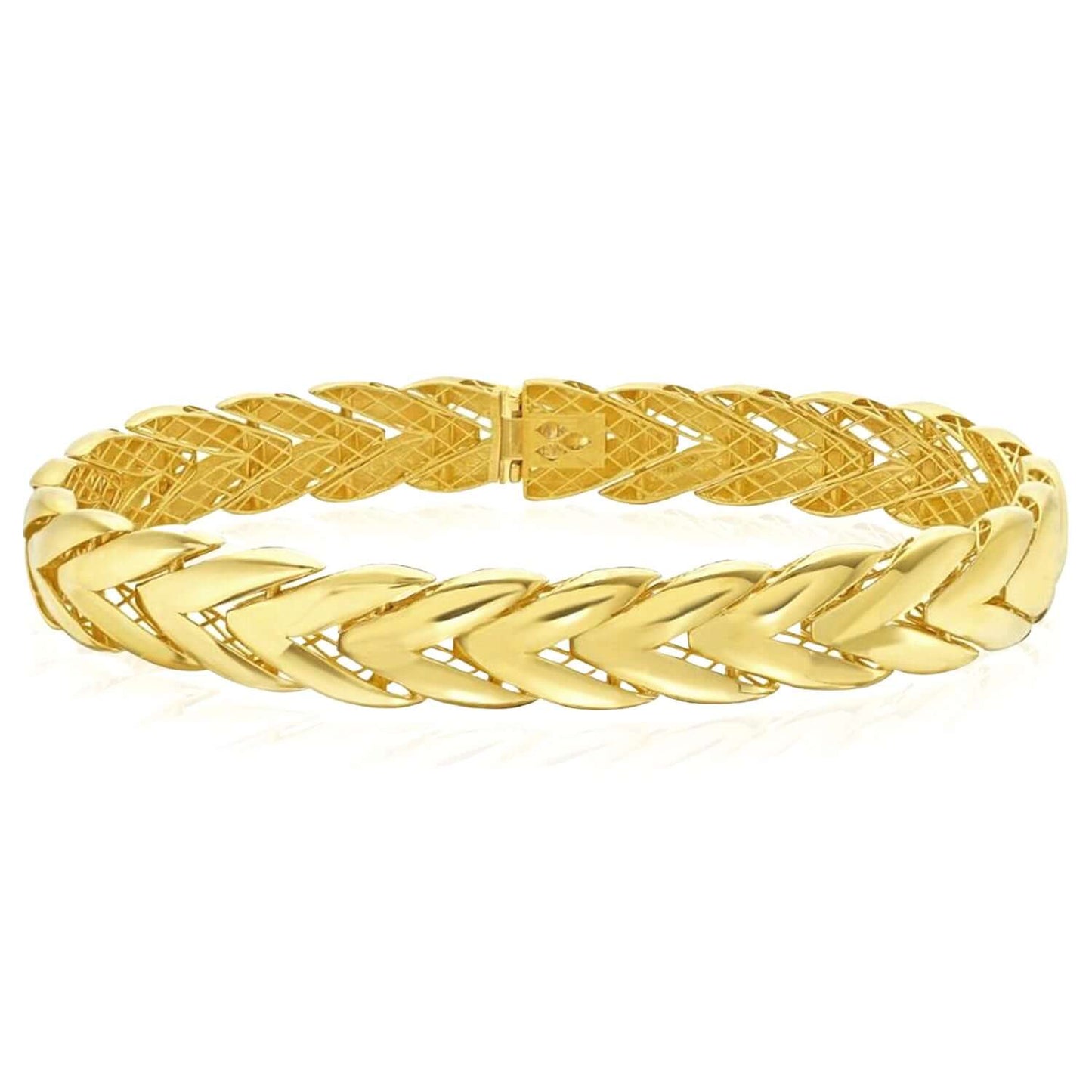 Real 14K Solid Gold 10mm Chevron Bangle Bracelet 7.5"