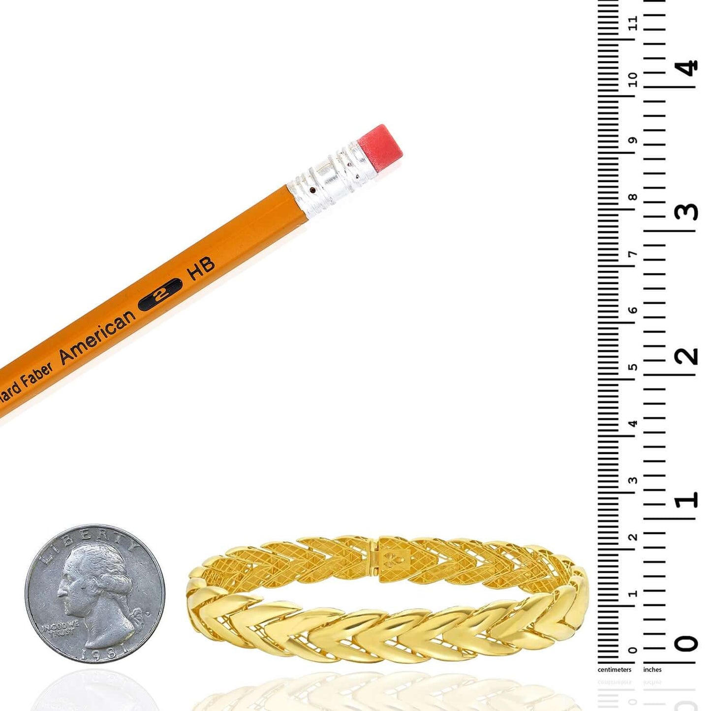 Real 14K Solid Gold 10mm Chevron Bangle Bracelet 7.5"