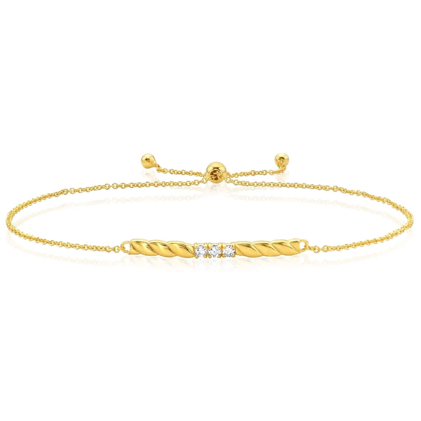 Real 14K Gold 0.09 CTW Real Diamond Friendship Twisted Bar Adjustable Bracelet 9.25"