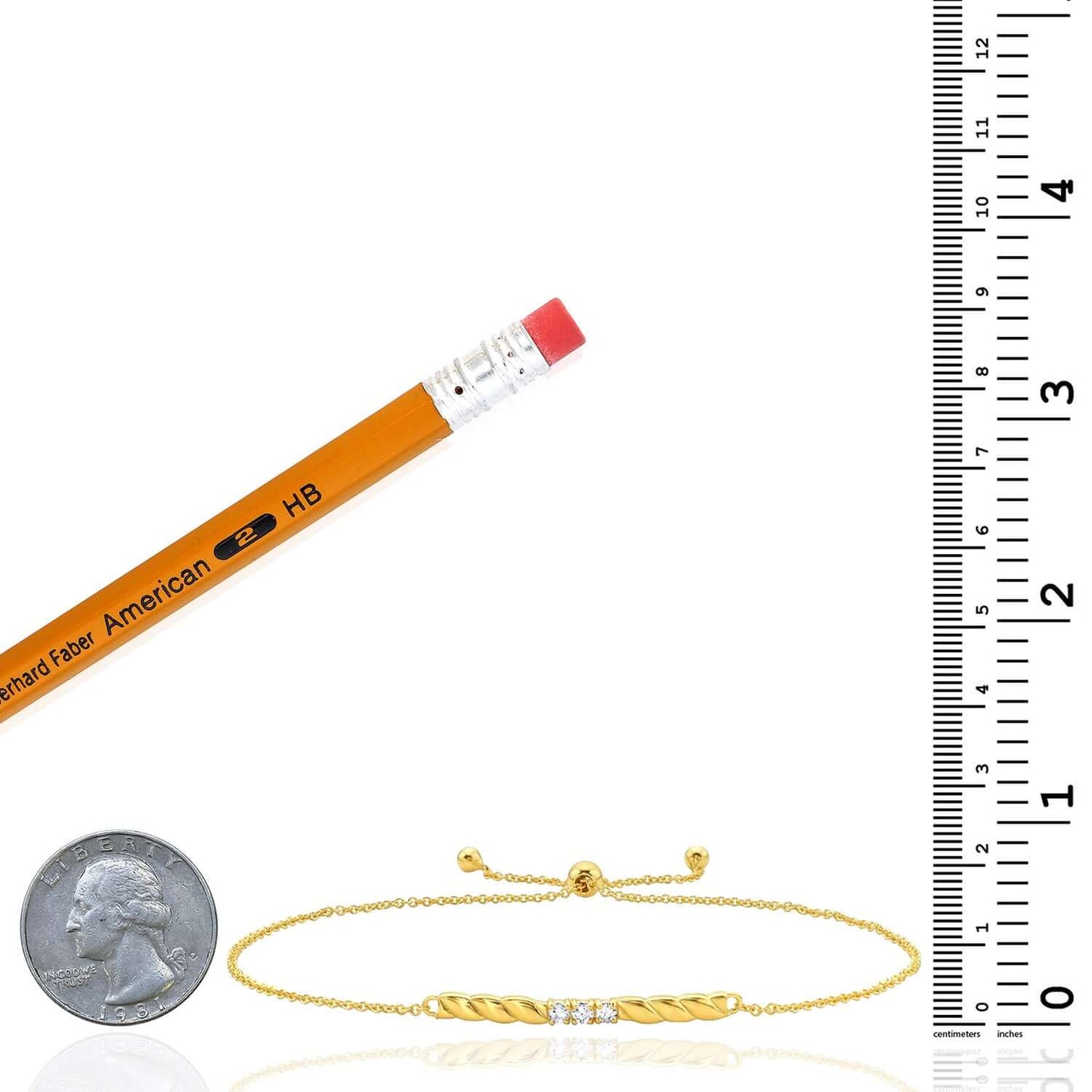 Real 14K Gold 0.09 CTW Real Diamond Friendship Twisted Bar Adjustable Bracelet 9.25"