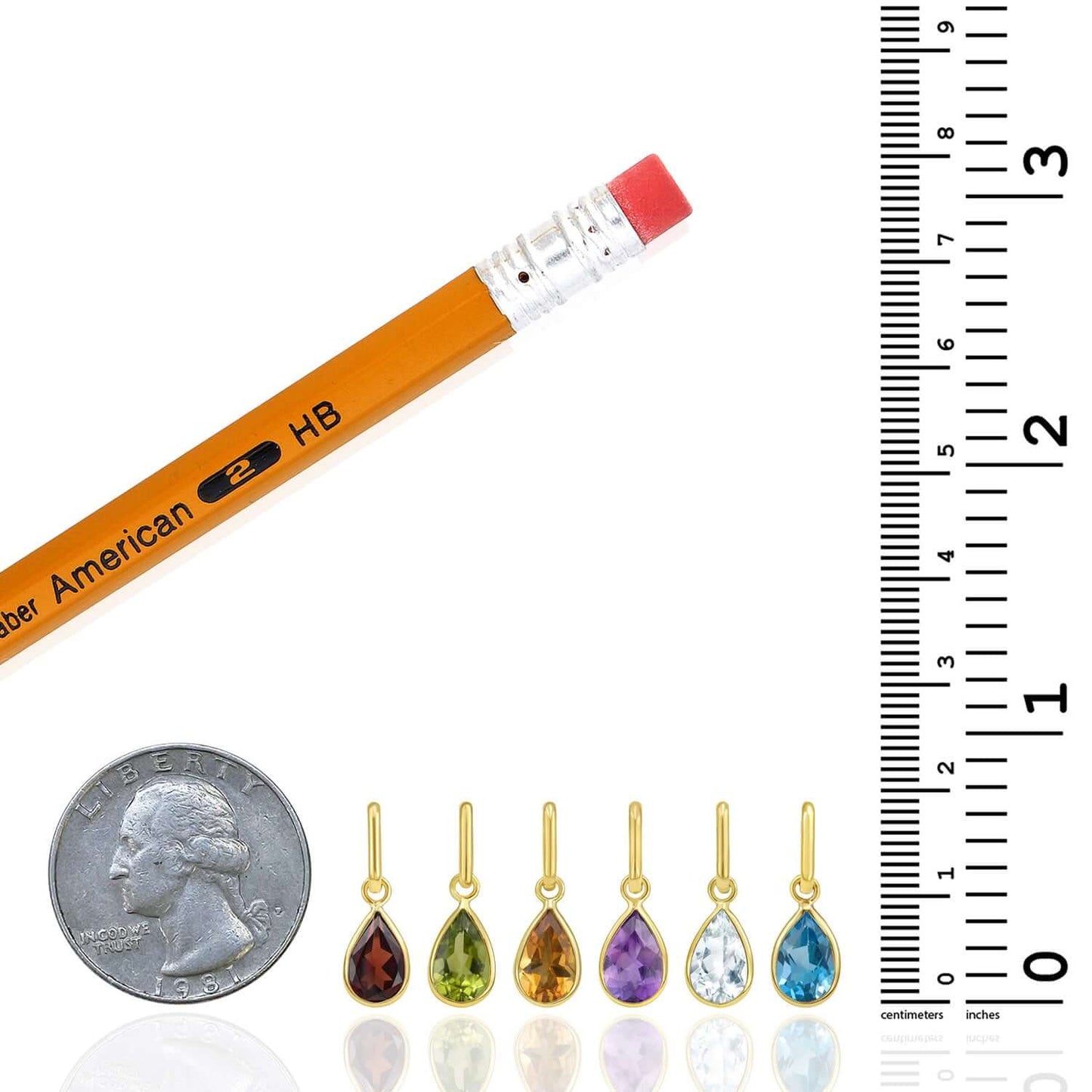 Real 14K Gold Natural Gemstone Pear Charm Pendant 0.8"