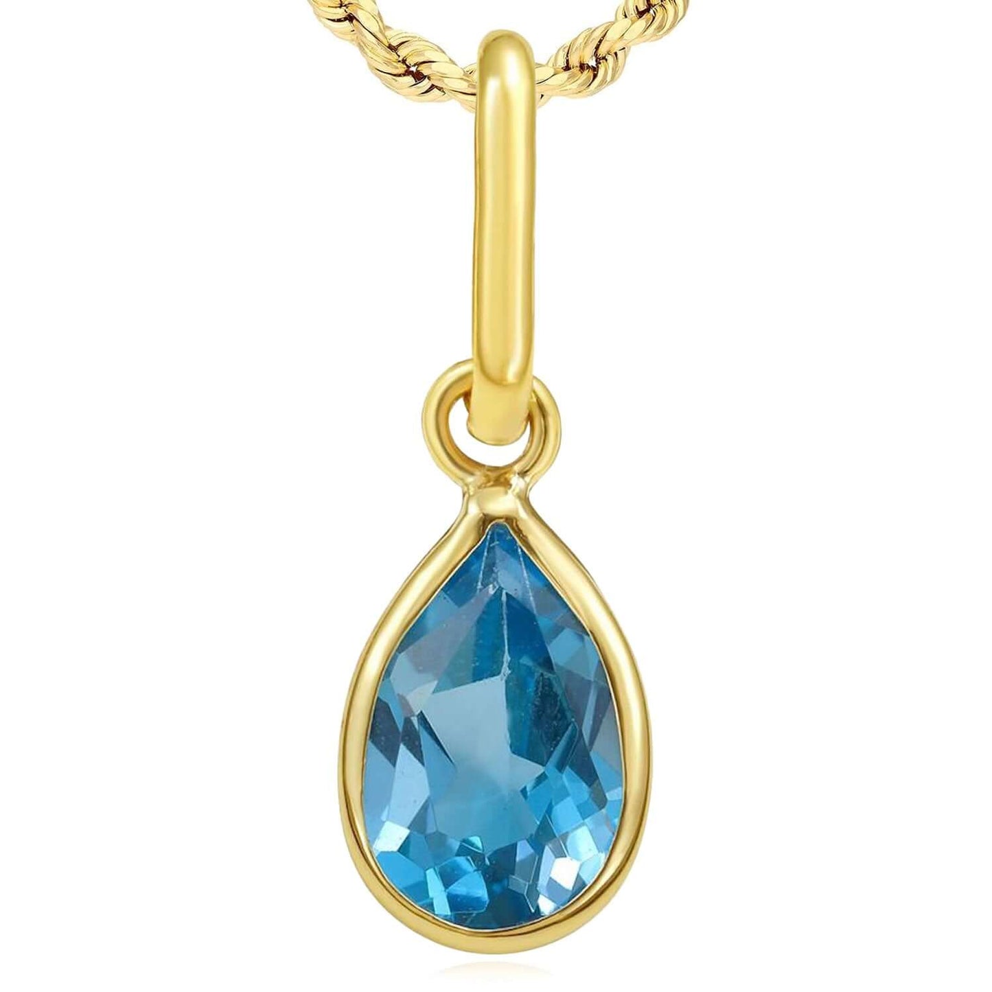 Real 14K Gold Natural Gemstone Pear Charm Pendant 0.8"