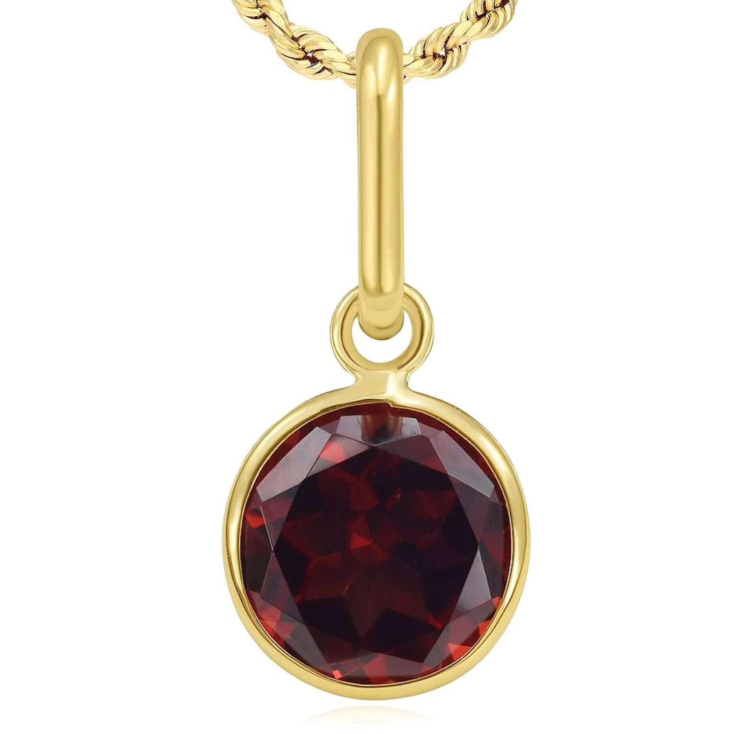 Real 14K Gold Round Solitaire Natural Gemstone Charm Pendant 0.7"