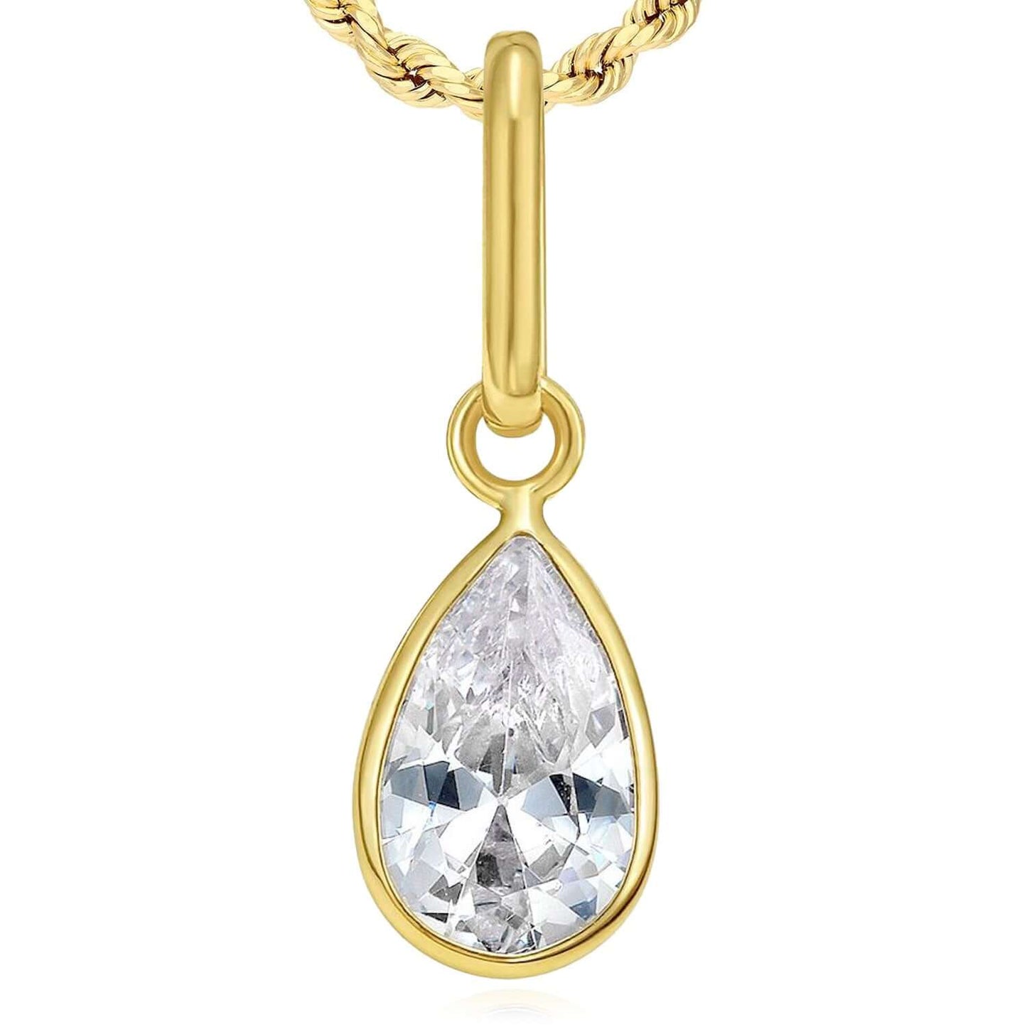 Real 14K Gold Pear Simulated Gemstone Charm Pendant 0.8"