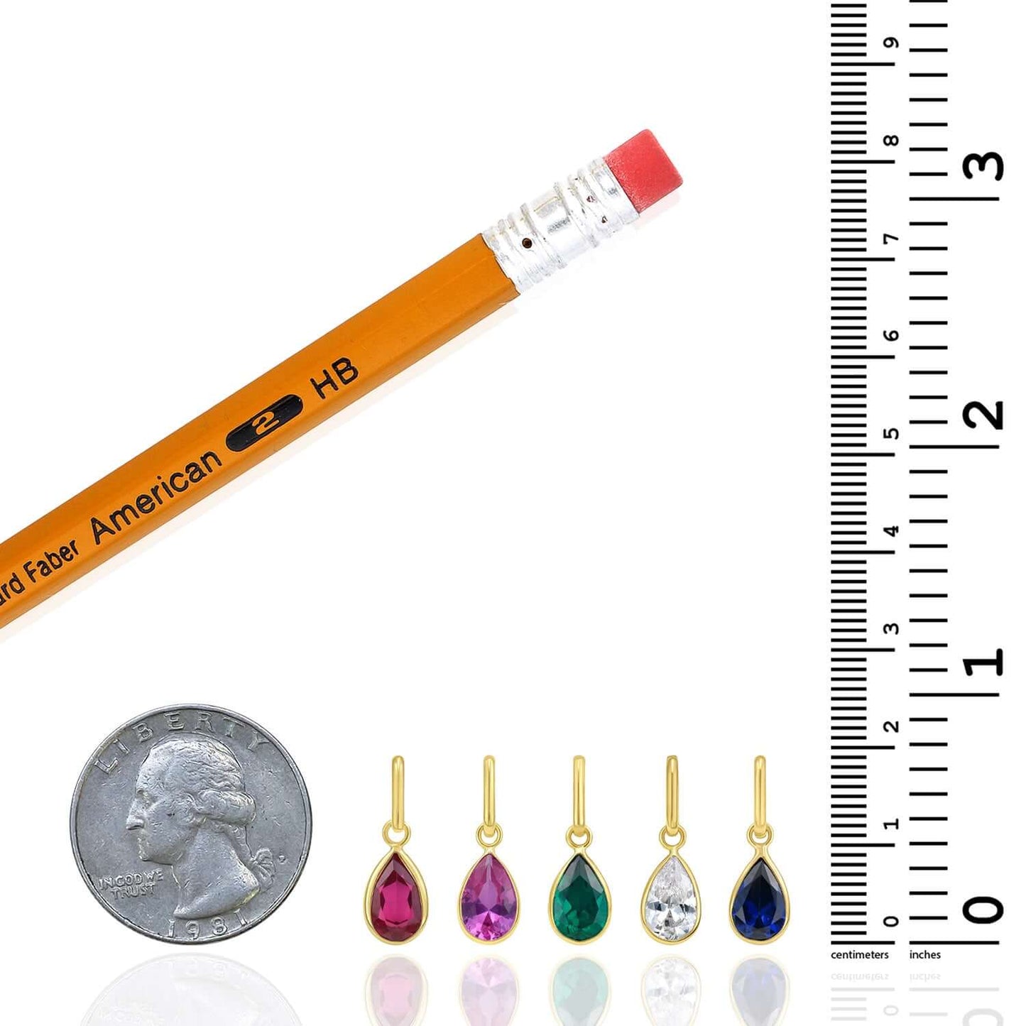 Real 14K Gold Pear Simulated Gemstone Charm Pendant 0.8"