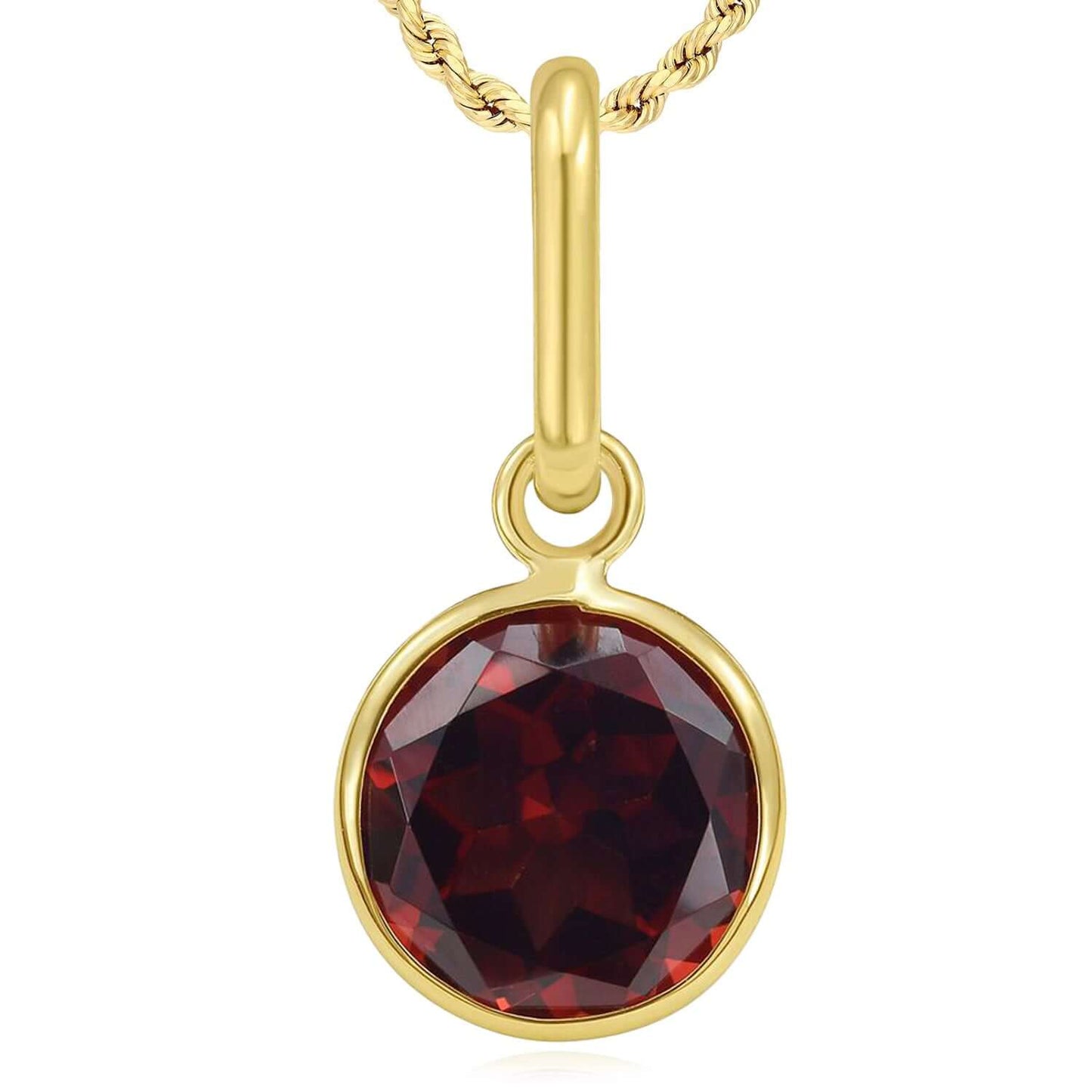 Real 14K Gold Round Simulated Gemstone Charm Pendant 0.7"