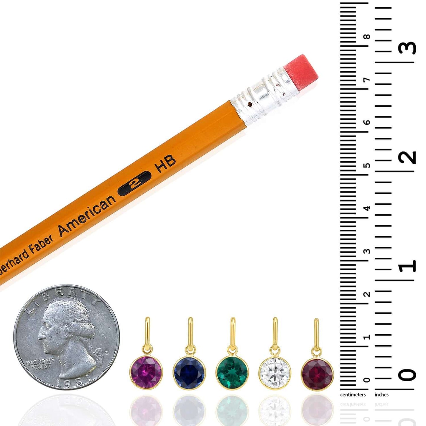 Real 14K Gold Round Simulated Gemstone Charm Pendant 0.7"
