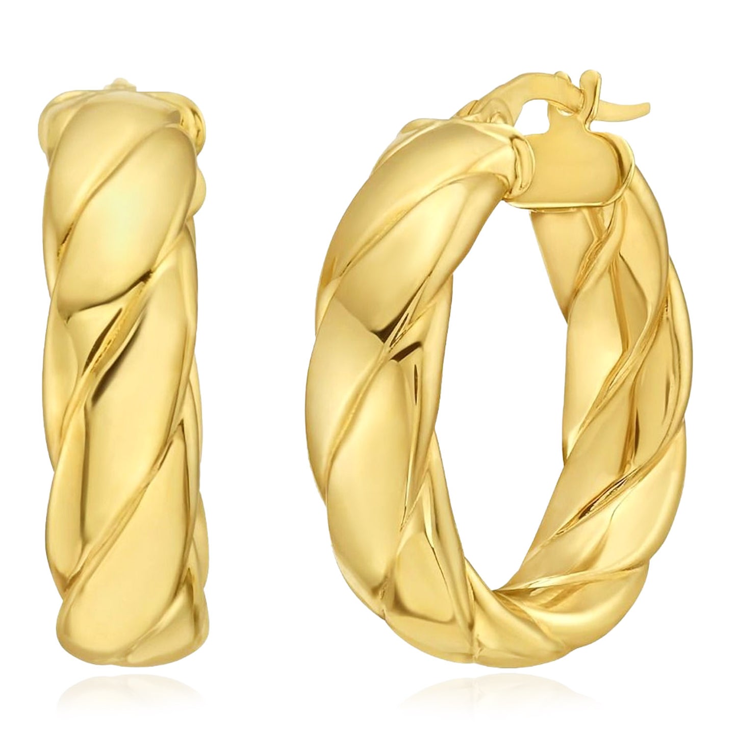 14K Real Gold Barely Twisted Hoop Earrings 20mm
