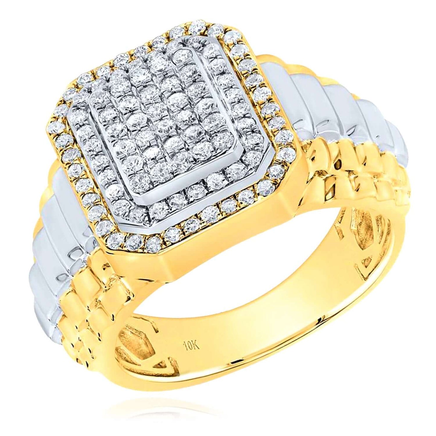 0.85CTW Real Diamond Real 10K Two-Tone Gold Octagon Signet Ring