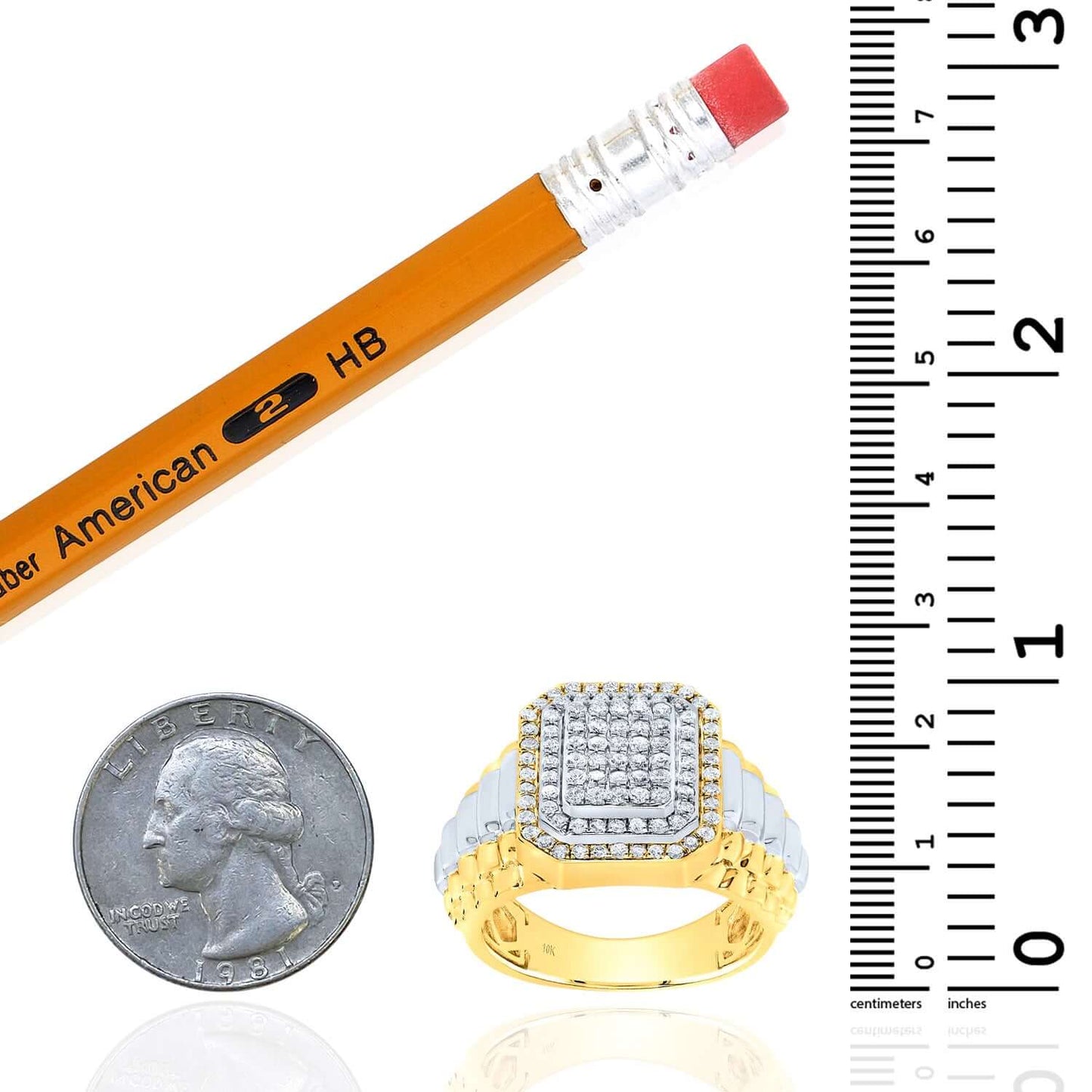 0.85CTW Real Diamond Real 10K Two-Tone Gold Octagon Signet Ring