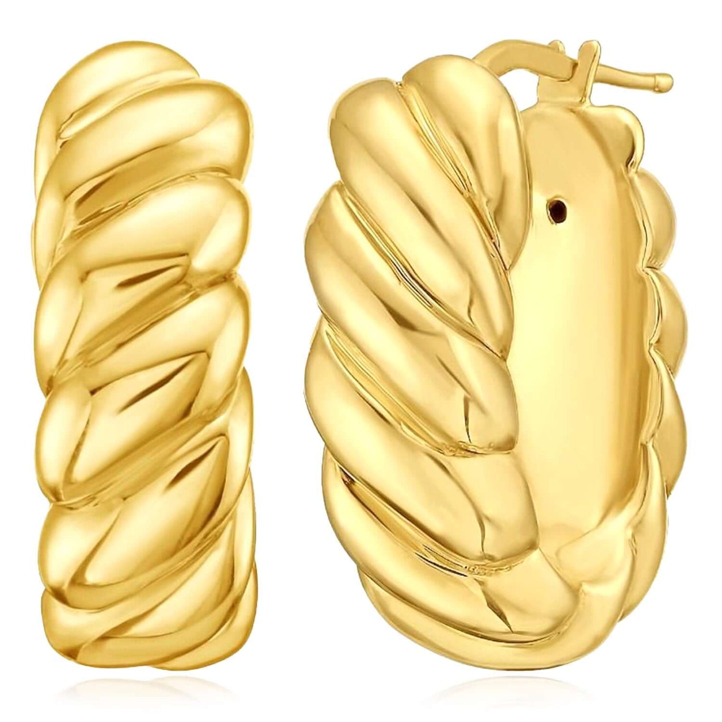 Real 14K Gold Puffed Croissant Hoop Earrings 22mm