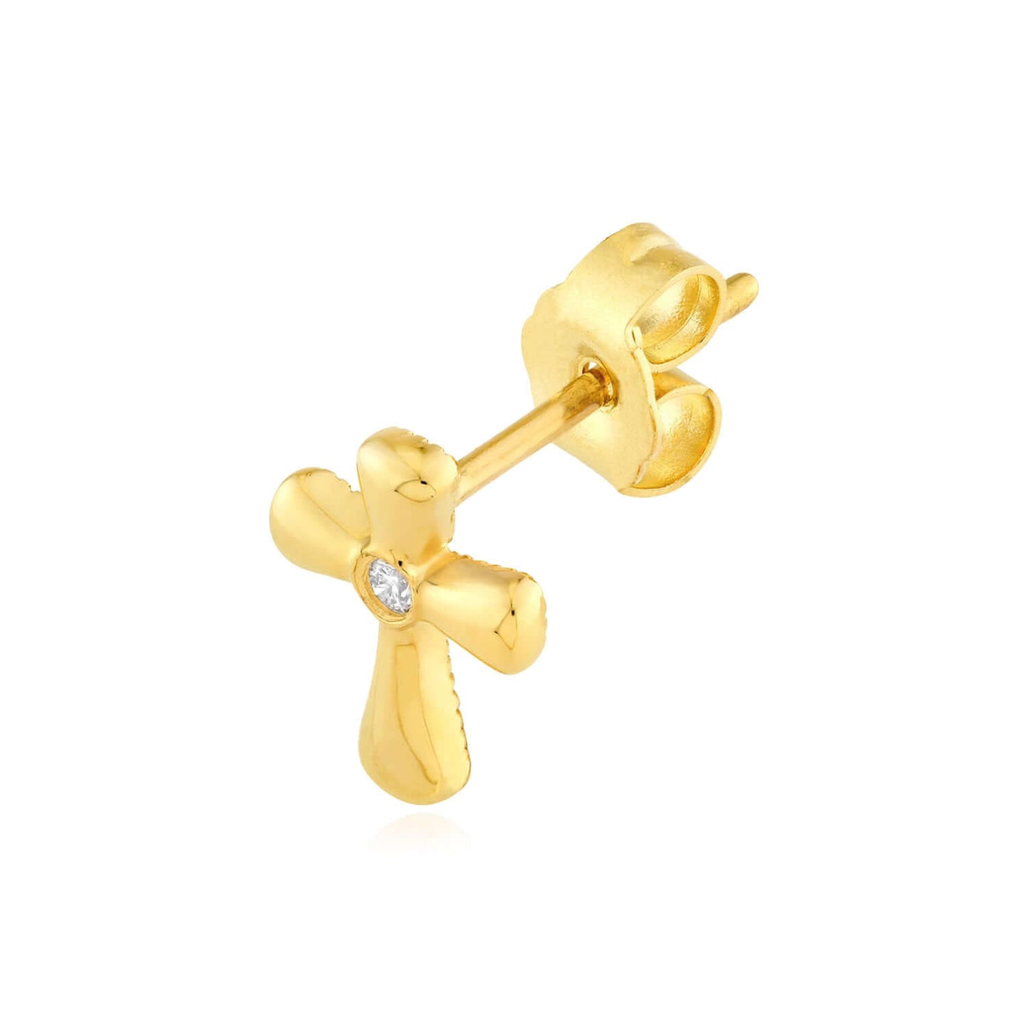 Real 14K Gold 0.03CTW Real Diamond Cross Stud Earrings 11mm