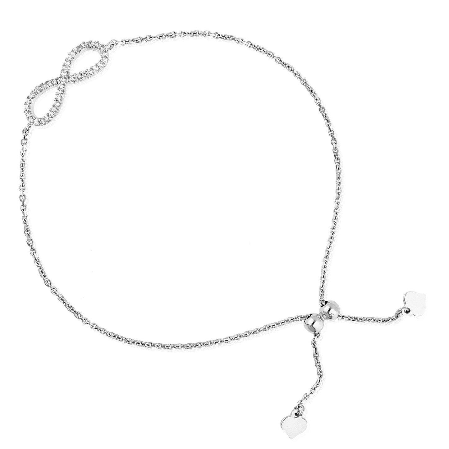 Sterling Silver Cubic Zirconia Infinity Charm Adjustable Bolo Slider Bracelet