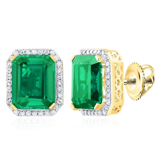 6.75 TCW Natural Diamond & Simulated Green Emerald 10K Gold Stud Earrings 13mm