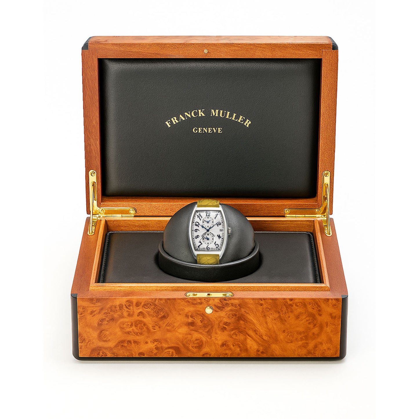 NEW Franck Muller Master Banker 18k Gold Arabic Dial Yellow Leather Strap Watch