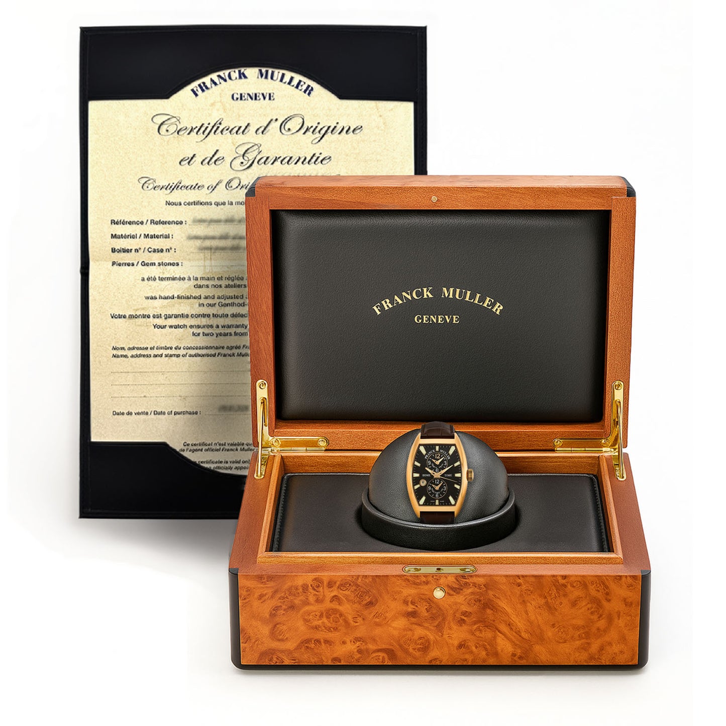 NEW Franck Muller Master Banker 8880 MB 18K Rose Gold Stick Indexes Dial Brown Leather Strap Watch