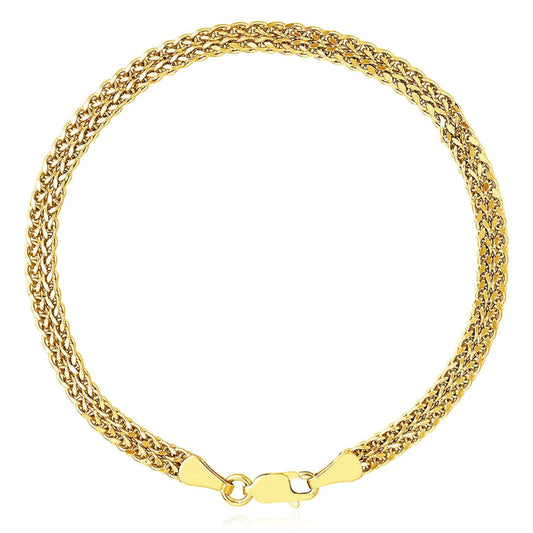 10K Yellow Gold 4mm Two-Row Wheat Bracelet (Hollow) 7.5"