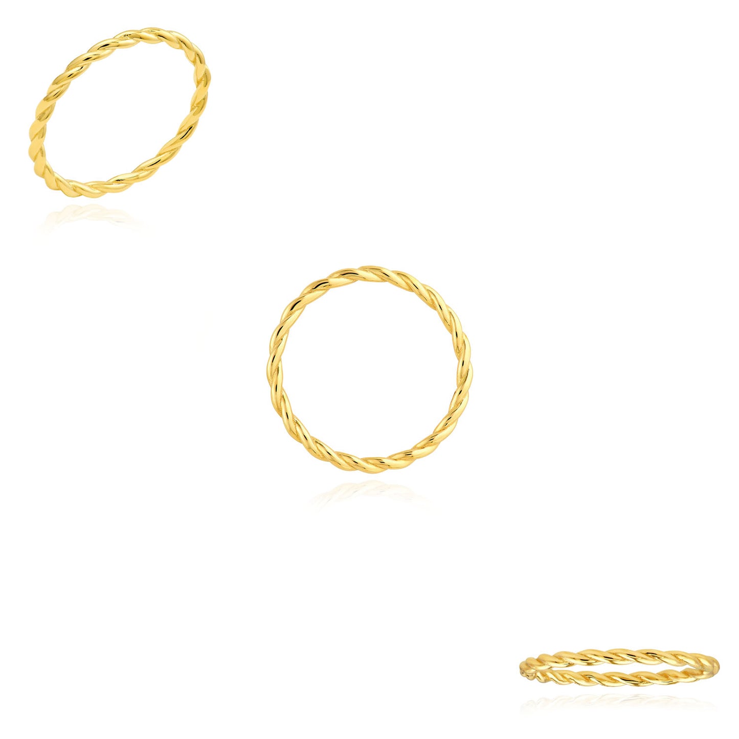 14K Yellow Gold 2mm Hollow Twisted Rope Band Stackable Ring