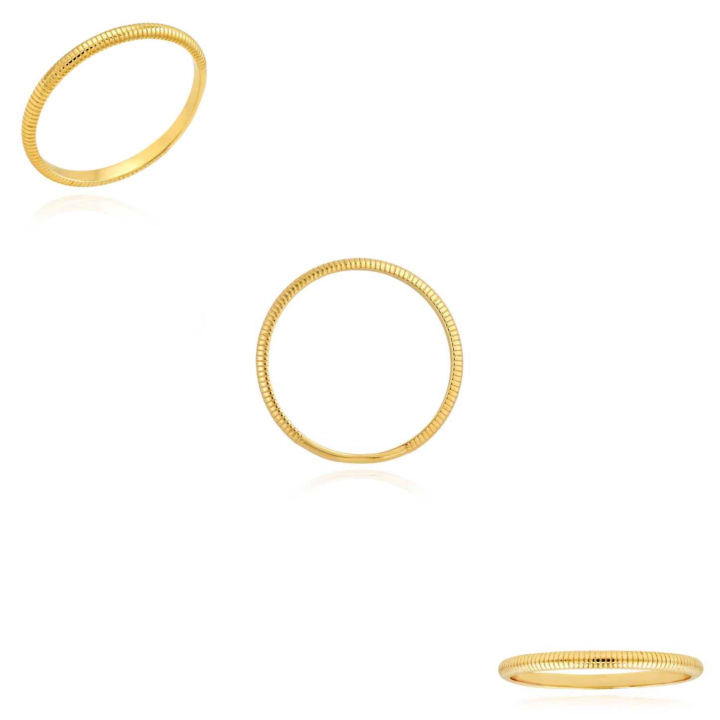 14K Yellow Gold 2mm Ribbed Band Stackable Ring