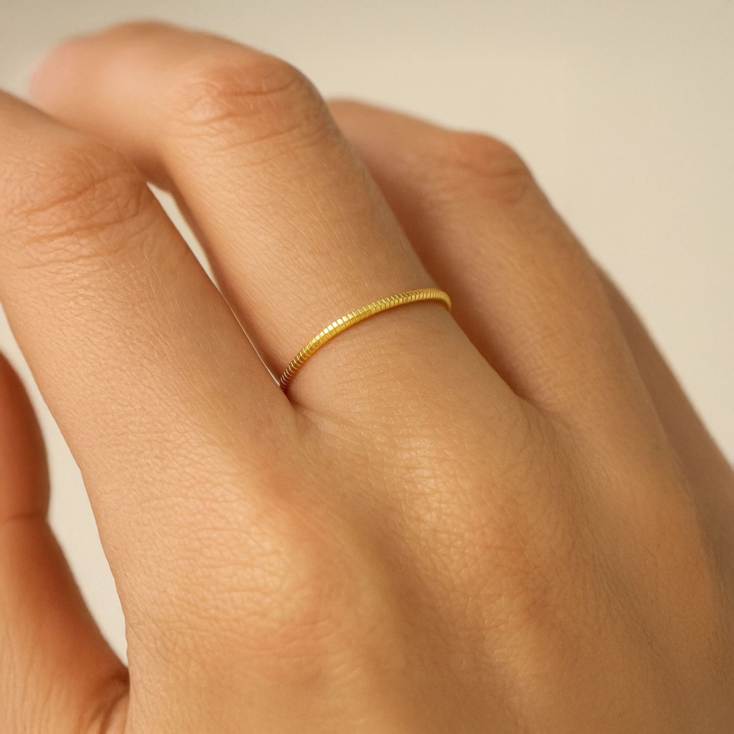 14K Yellow Gold 2mm Ribbed Band Stackable Ring
