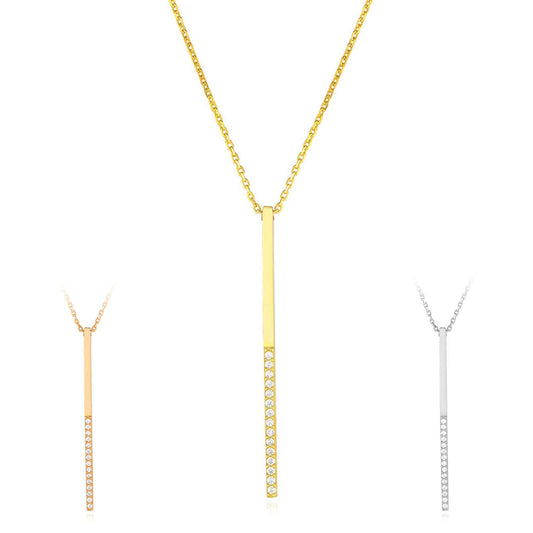 Yellow White Rose Gold Over Sterling Silver CZ Bar Lariat Necklace (Solid Links) 16"-18"