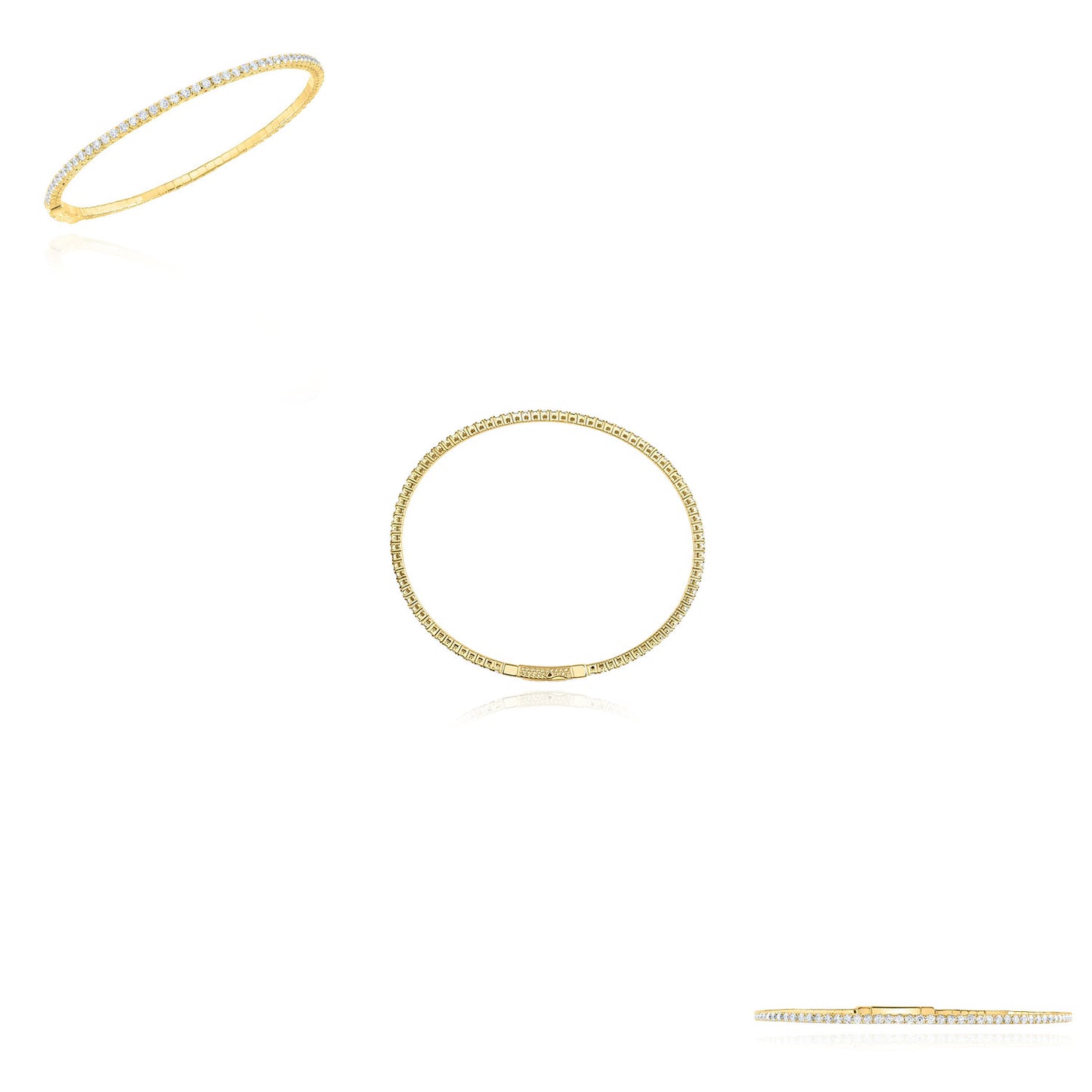 1.60CTW Natural Diamond 14K Yellow White Rose Gold 1.8mm Bangle Bracelet 6.75"