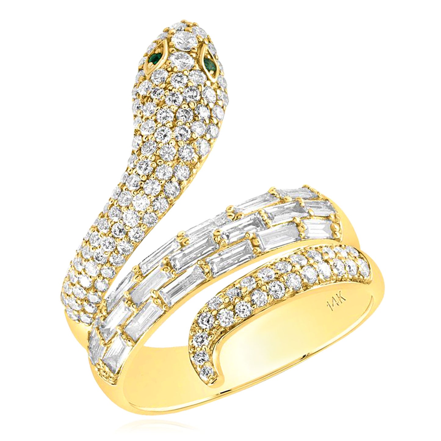1.37CTW Natural Diamond and Emerald Statement Snake Ring