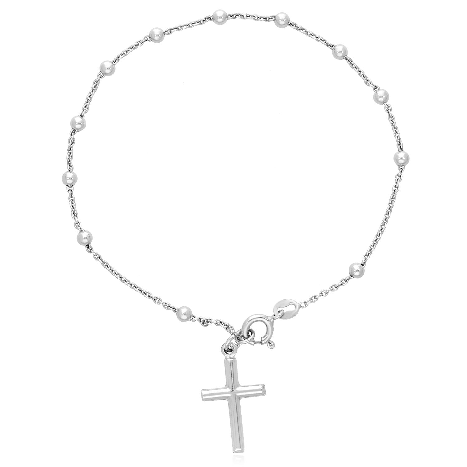 Sterling Silver 3mm Beaded Cable Link Cross Bracelet 8