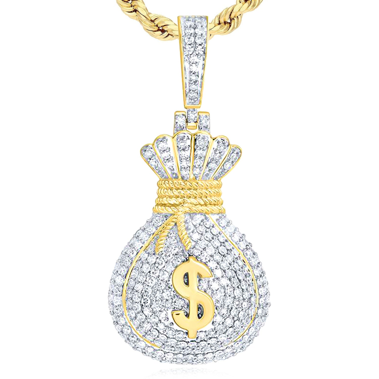 0.60CTW Natural Diamond 10K Yellow Gold Money Bag Pendant 1.5