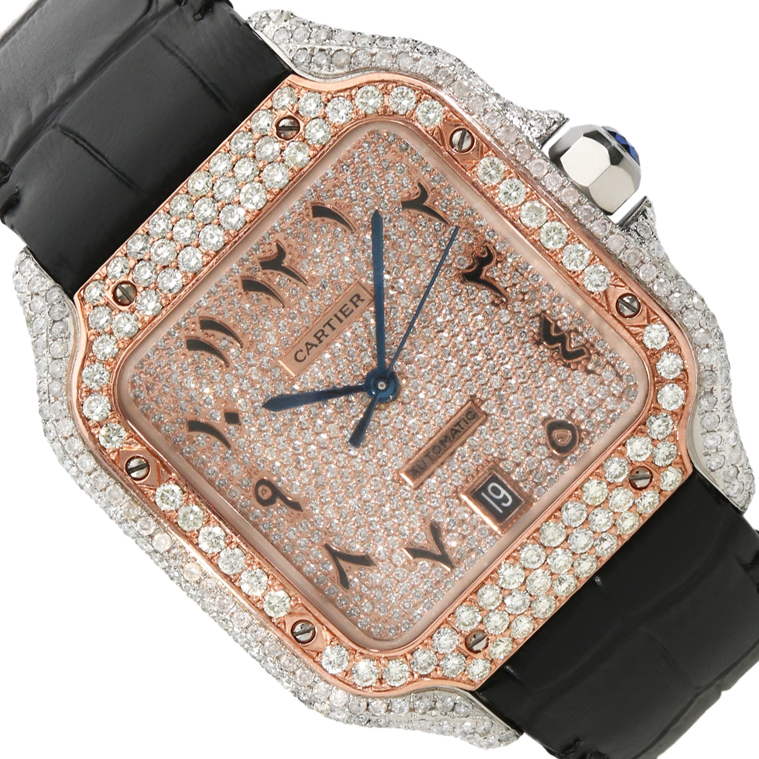 NEW 4.50TCW Natural Diamond Cartier Santos Large 40mm Pave Arabic