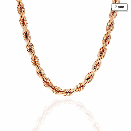 14K Rose Gold 7mm Diamond-Cut Rope Chain (Solid Links) 24"-30"