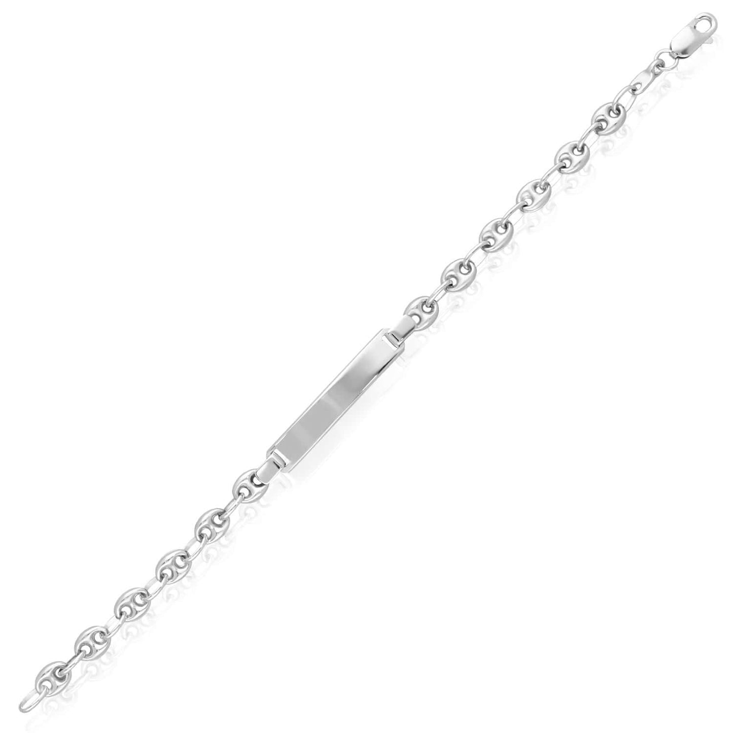 Customizable Real 14K White Gold 4mm, 5mm Puffed Anchor Link Engravable ID Bracelet 6"