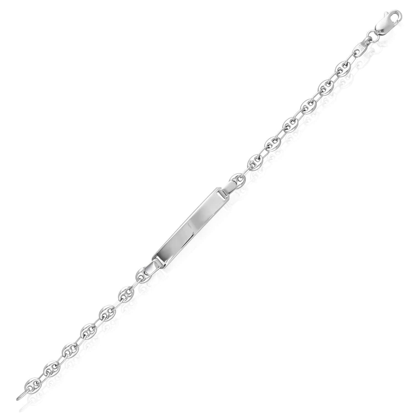 Customizable Real 14K White Gold 4mm, 5mm Puffed Anchor Link Engravable ID Bracelet 6"