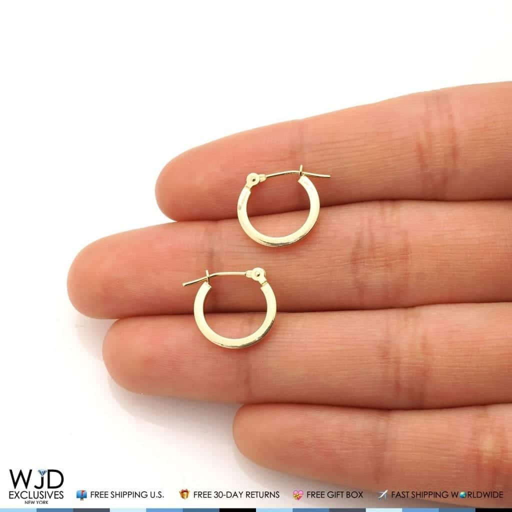 14K Real Gold Plain Square Hoop Snap Closure Earrings 13mm