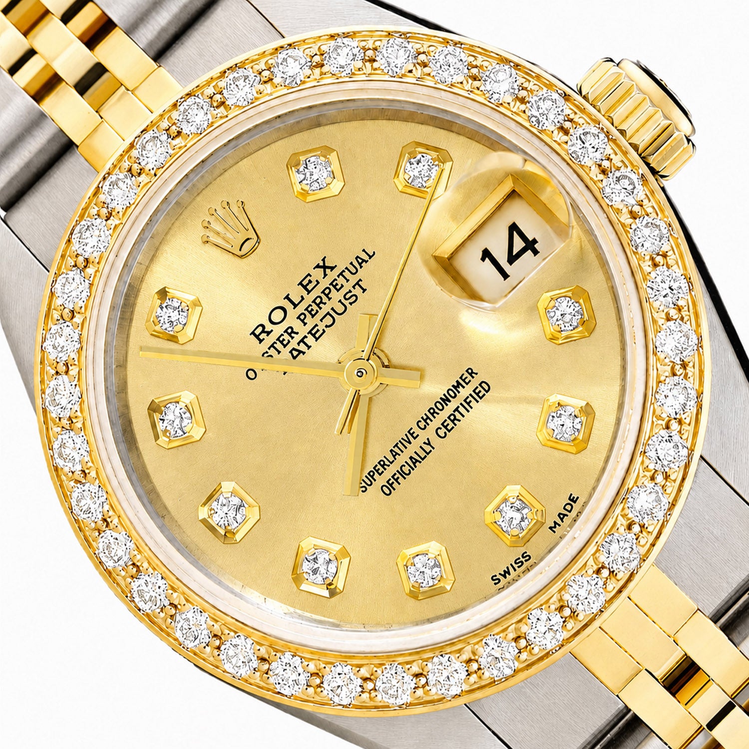 チ*認様 ROLEX Datejust ケース Rolex Datejust 69173 26mm Champagne Diamond Dial Steel Gold