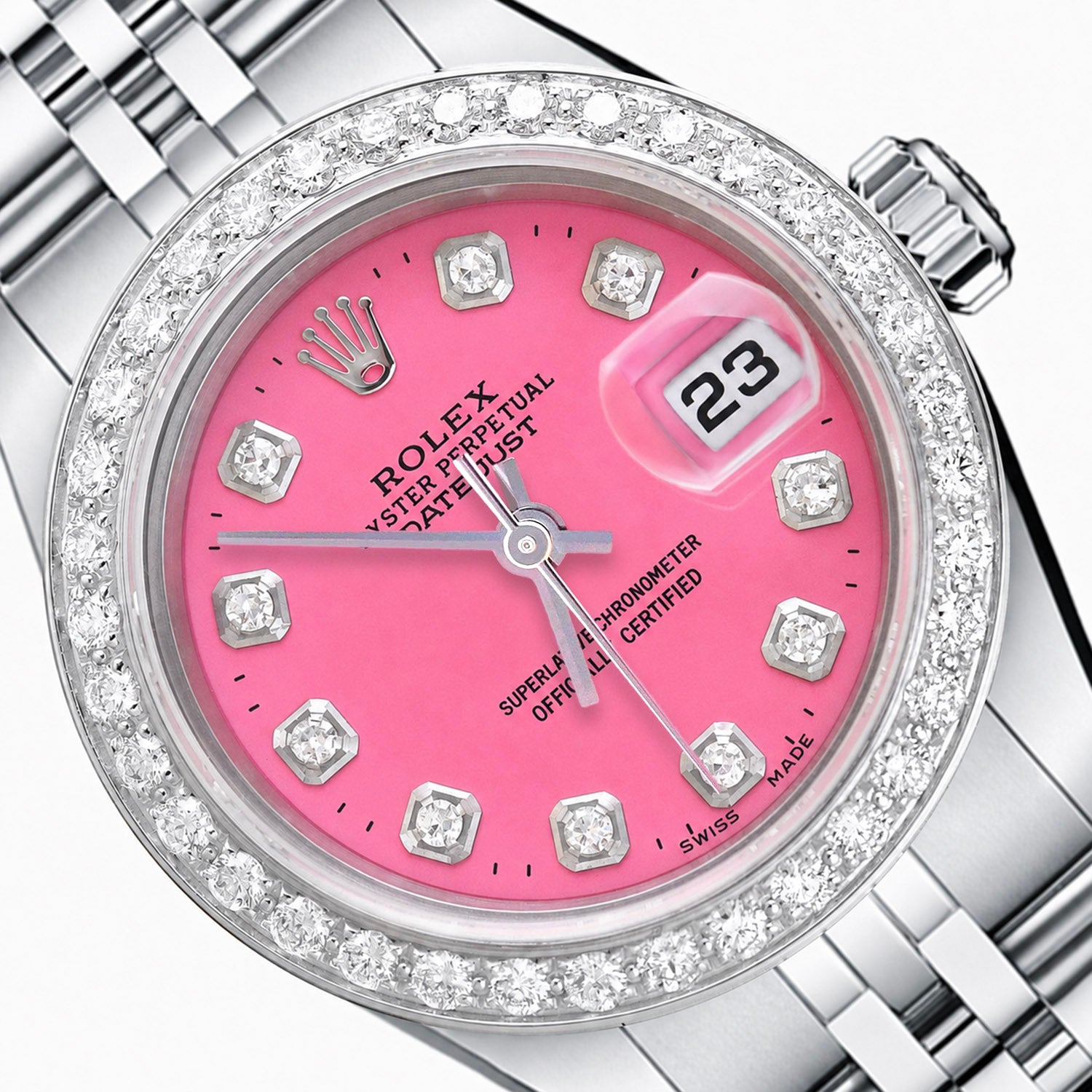Rolex Datejust 69174 26mm Pink Diamond Dial Steel Gold Women's Watch