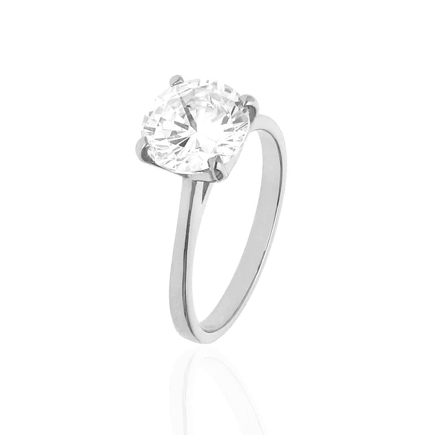 Platinum over Sterling Silver Cubic Zirconia Brilliant Solitaire Engagement Ring