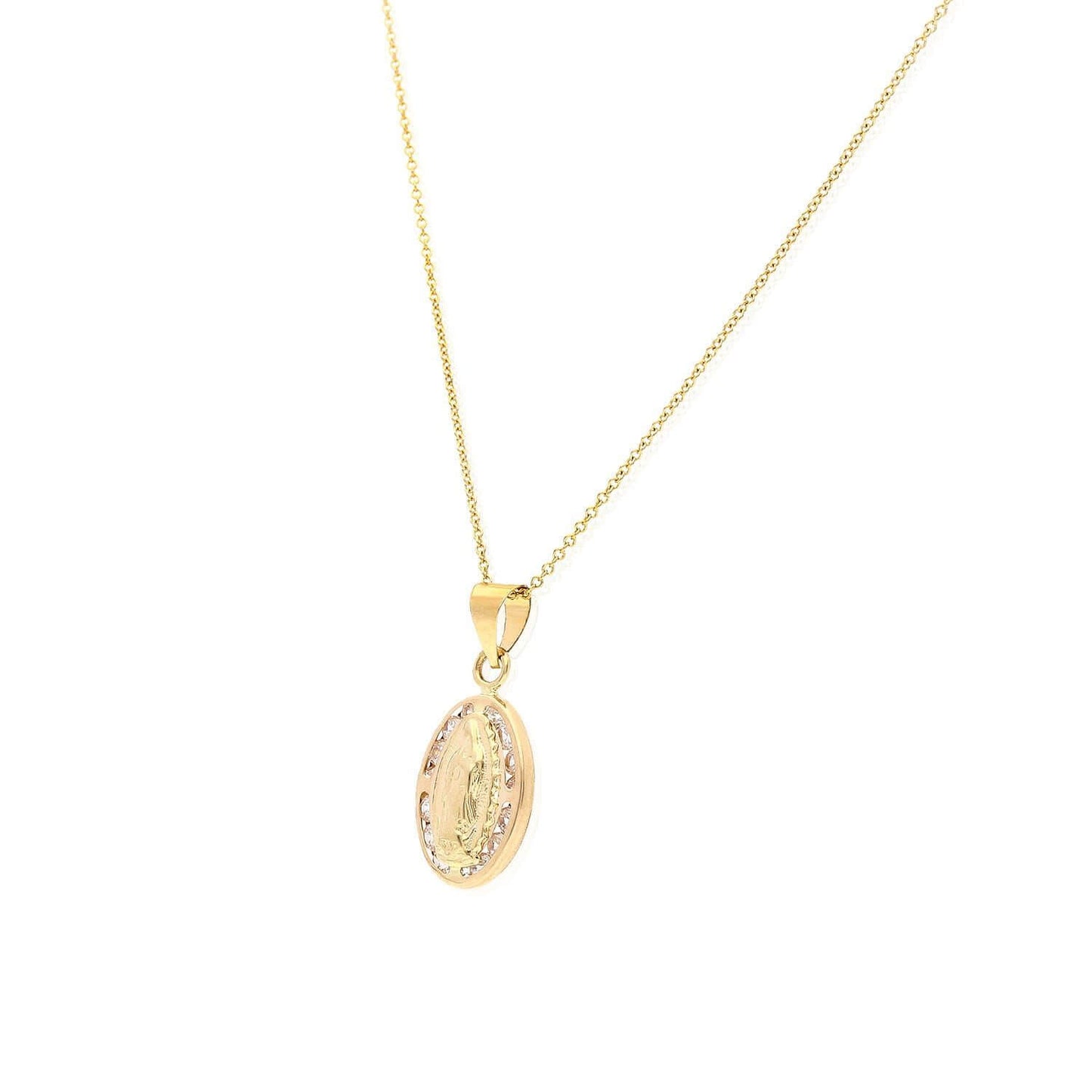 14k Yellow Gold Fancy CZ Our Lady of Guadalupe Mary Medallion Pendant