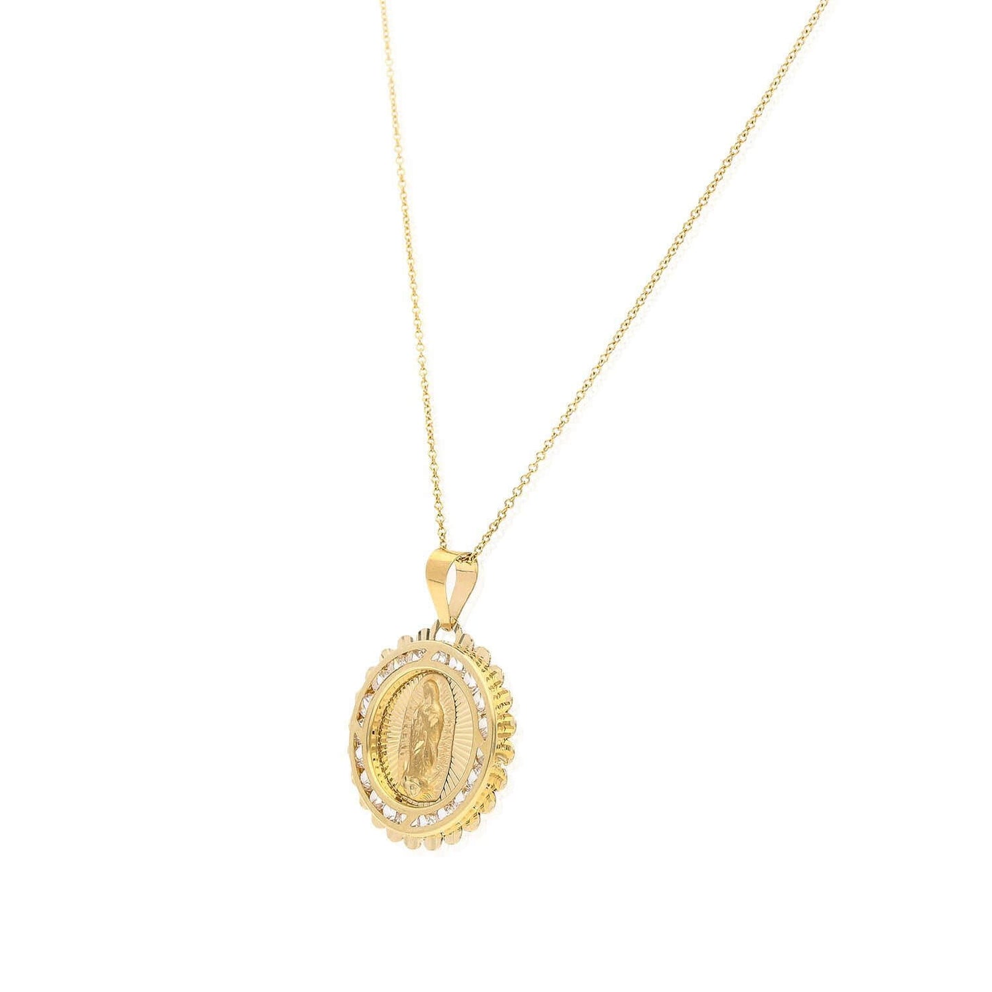 14k Yellow Gold Diamond-Cut C Z Our Lady of Guadalupe Medallion Pendant