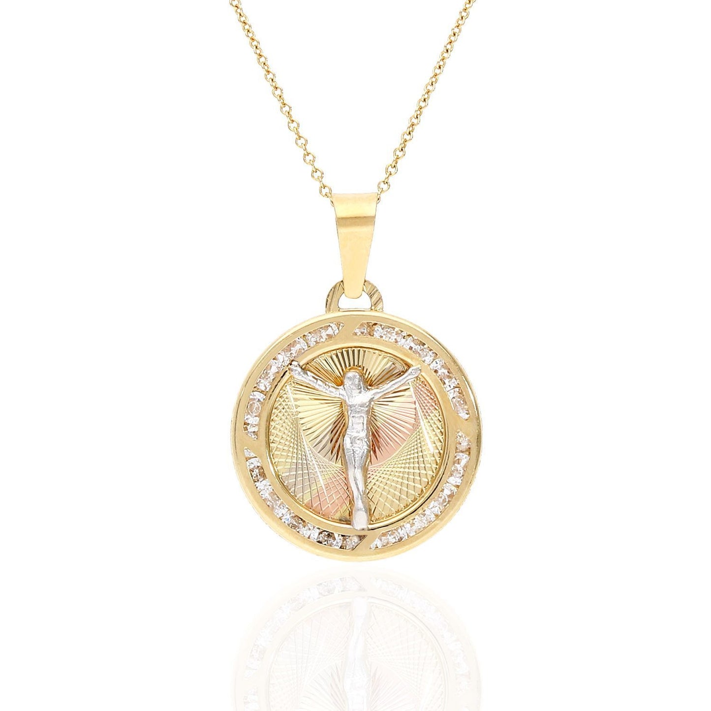 14k Yellow White Rose Gold Jesus Crucifix Medallion Charm Pendant Cubic Zirconia