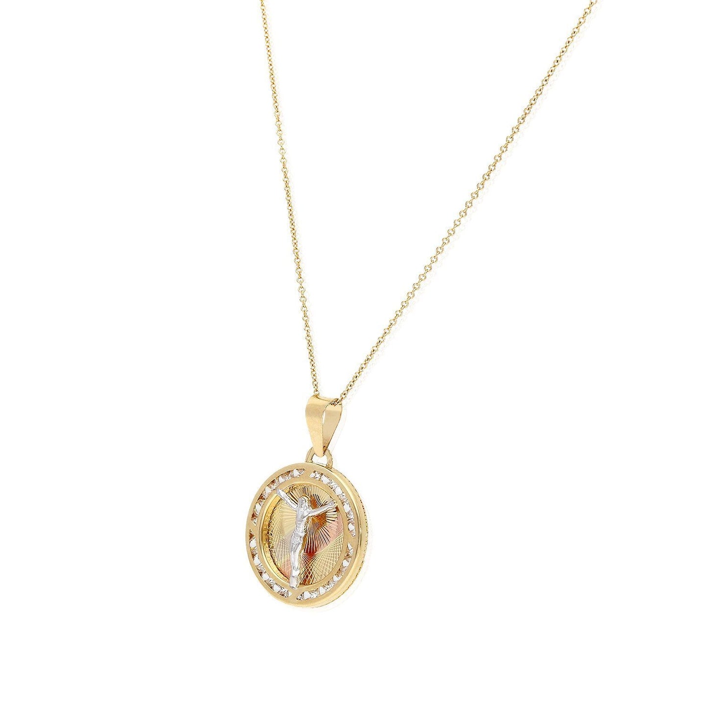 14k Yellow White Rose Gold Jesus Crucifix Medallion Charm Pendant Cubic Zirconia