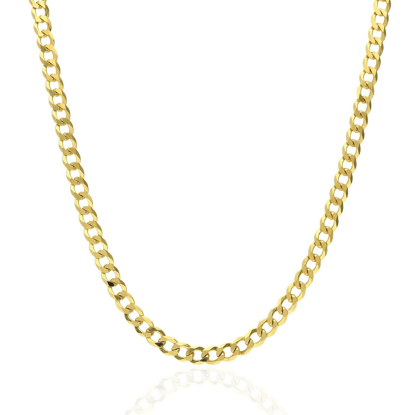 14K Yellow Gold Over Sterling Silver 4mm Cuban Chain (Solid Links) 18"-30"