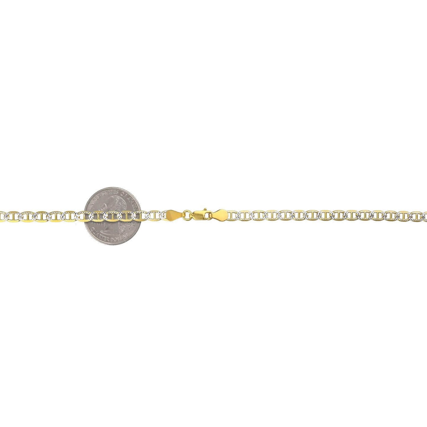14K Yellow Gold Over Silver 4.5mm Diamond-Cut Mariner Anchor Chain (Solid Links) 18"-30"