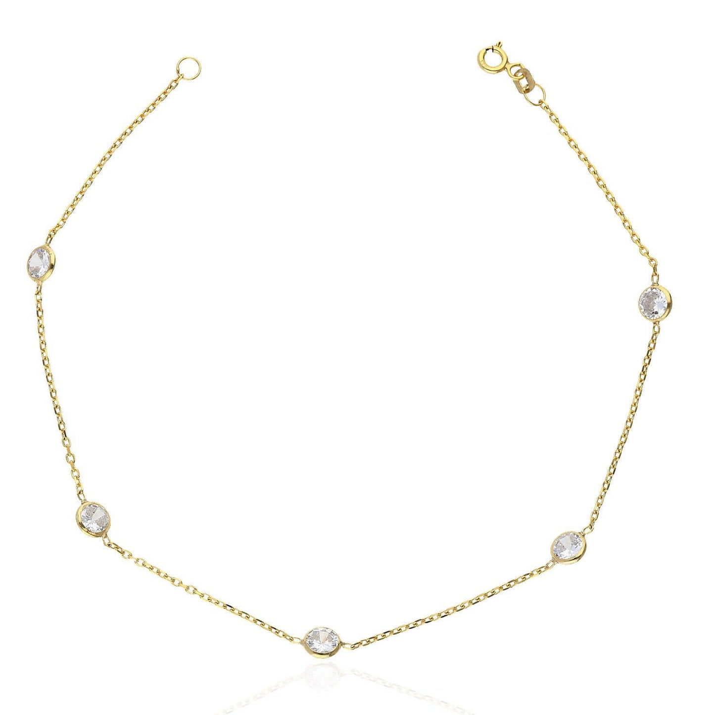 Yellow White Gold Over Sterling Silver CZ By The Yard Anklet 10"