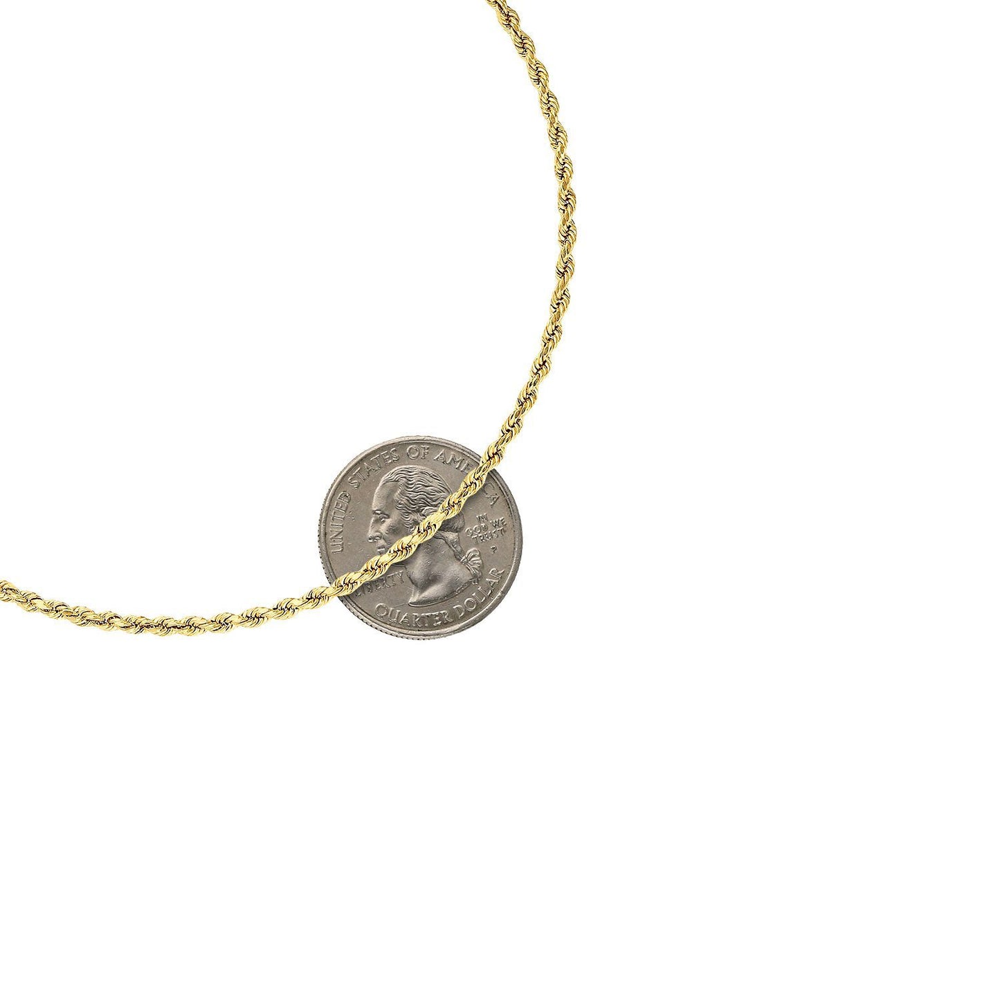 10K Gold Yellow 1.9mm, 2.2mm, 2.8mm Diamond Cut Hollow Rope Anklet 10"