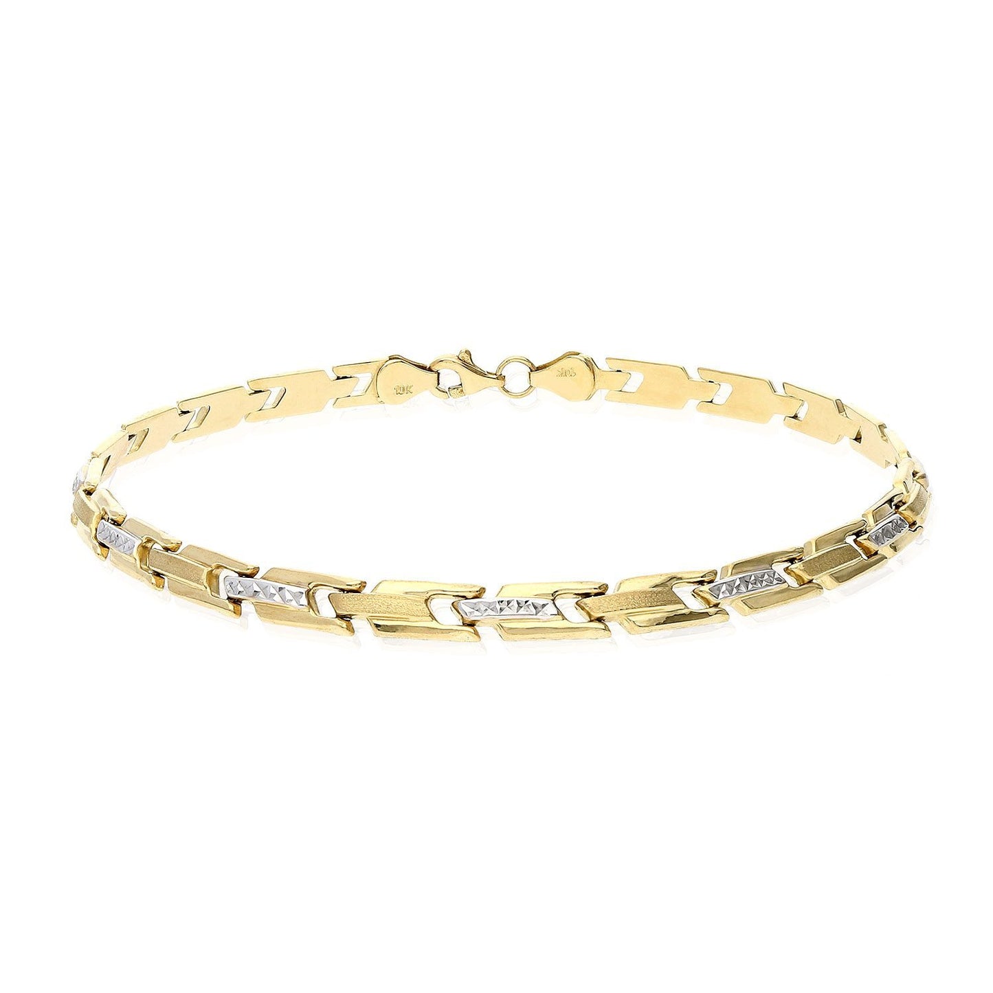 10K Gold Two-Tone Diamond Cut Finish Fancy Stampato Anklet Bracelet 10"