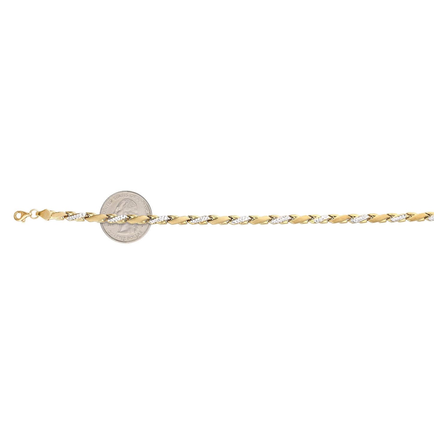10K Yellow White Gold 4.5mm Fancy Stampato X Ankle Bracelet (Hollow) 10"